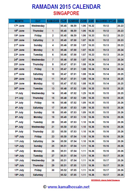 SG Ramadan Calendar 2015